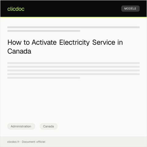 Document preview: Request for Electricity Service Activation — Administration, Canada