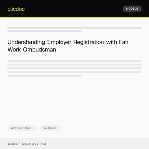 Document preview: Request for Registration of Employer with Fair Work Ombudsman — Administration, Australia