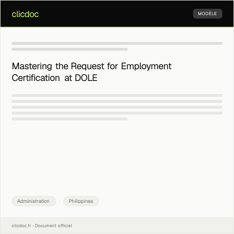 Document preview: Request for Certification of Employment at Department of Labor and Employment — Administration, Philippines