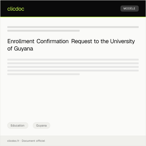 Document preview: Request for Letter of Enrollment Confirmation from the University of Guyana — Education, Guyana
