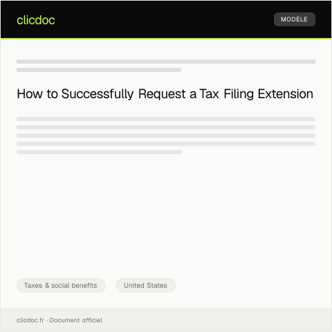Document preview: Request for Extension of Tax Filing Deadline — Taxes & social benefits, United States