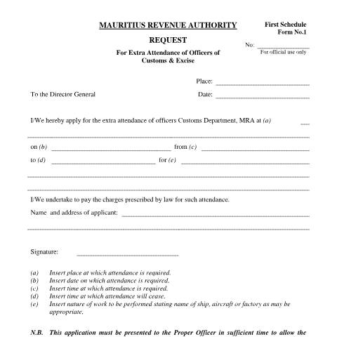 Document preview: Request for Extra Attendance — Document, Mauritius (CERFA n°Form1ReqExtraAttendance)
