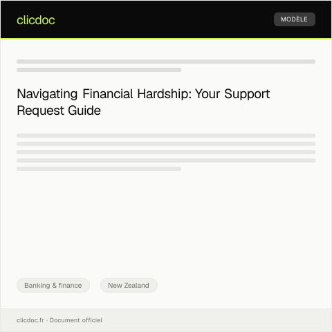 Document preview: Request for Financial Hardship Support — Banking & finance, New Zealand