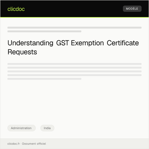 Document preview: Request for Exemption Certificate from GST Registration Authorities — Administration, India