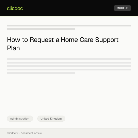 Document preview: Request for Home Care Support Plan — Administration, United Kingdom