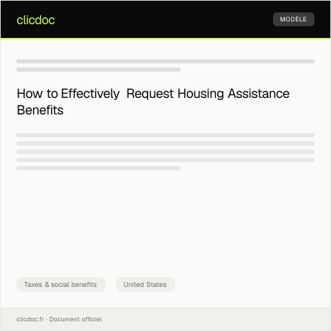 Document preview: Request for Housing Assistance Benefits — Taxes & social benefits, United States