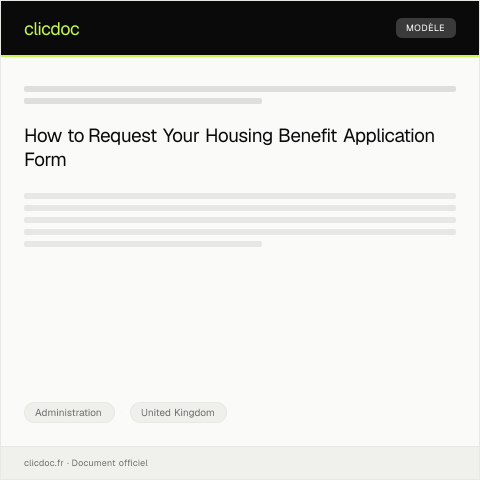 Document preview: Request for Housing Benefit Application Form — Administration, United Kingdom