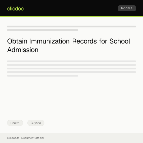 Document preview: Request for Immunization Records for School Enrollment — Health, Guyana