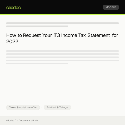 Document preview: Request for Income Tax Statement (IT3) for Tax Year 2022 — Taxes & social benefits, Trinidad & Tobago