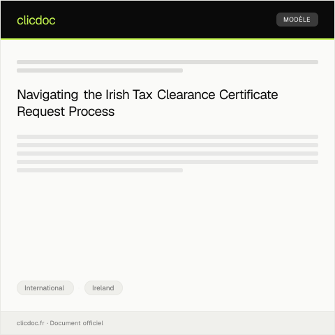 Document preview: Request for Irish Tax Clearance Certificate for International Business Arrangements — International, Ireland