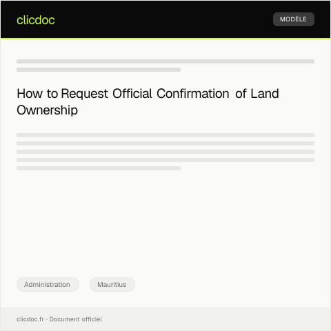 Document preview: Request for Official Confirmation of Land Ownership from the Lands Registry — Administration, Mauritius