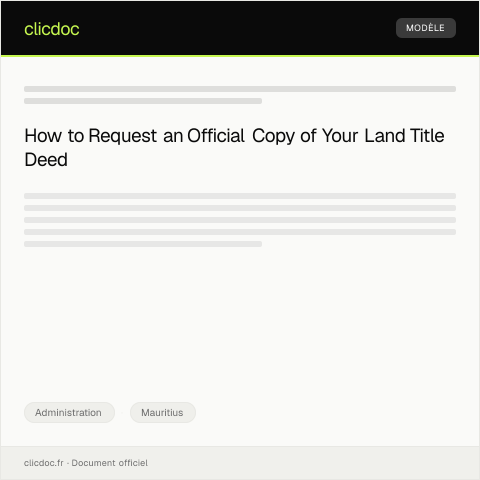 Document preview: Request for Official Copy of Land Title Deed from Land Registry Mauritius — Administration, Mauritius