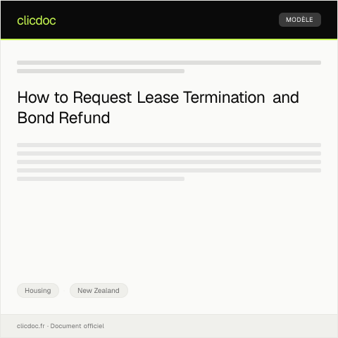 Document preview: Request for Lease Termination and Bond Refund from Tenancy Services — Housing, New Zealand