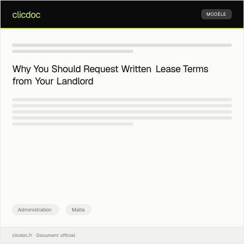 Document preview: Request for Written Statement of Lease Terms from Landlord — Administration, Malta