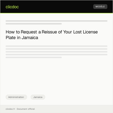 Document preview: Request for License Plate Reissue after Loss — Administration, Jamaica
