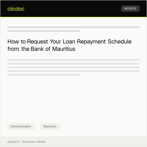 Document preview: Request for Loan Repayment Schedule from Bank of Mauritius — Administration, Mauritius