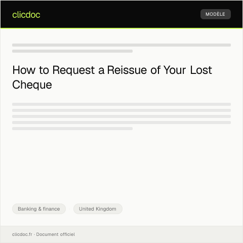 Document preview: Request for a Reissue of Lost Cheque — Banking & finance, United Kingdom