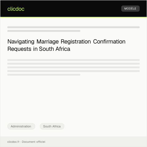 Document preview: Request for Marriage Registration Confirmation from Civil Registry — Administration, South Africa