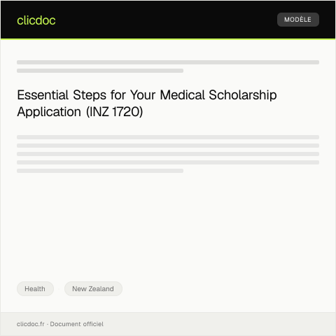 Document preview: Request for Medical Scholarship Application (INZ 1720) - tono mō te tuku tauira rongoā — Health, New Zealand
