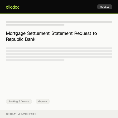Document preview: Request for Mortgage Settlement Statement from Republic Bank (Guyana) Limited — Banking & finance, Guyana