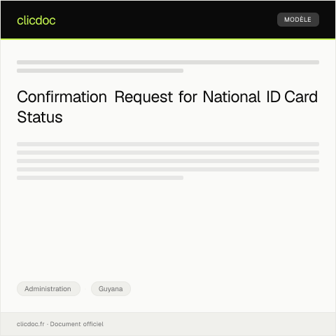 Document preview: Request for Confirmation of National ID Card Status from the National Registration Office — Administration, Guyana