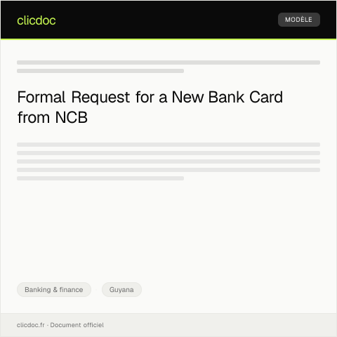 Document preview: Request for a New Bank Card from NCB Guyana Limited — Banking & finance, Guyana