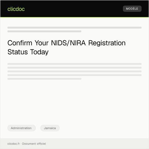 Document preview: Request for Confirmation of NIDS/NIRA Registration Status — Administration, Jamaica