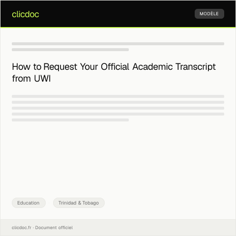 Document preview: Request for Official Academic Transcript from the University of the West Indies — Education, Trinidad & Tobago