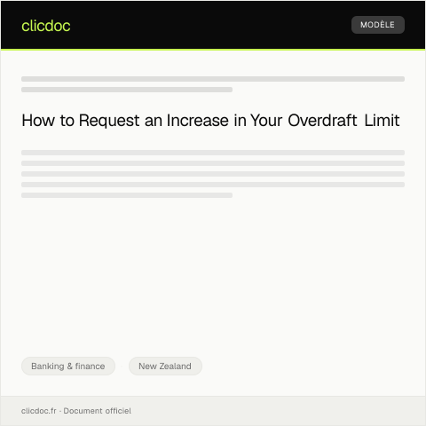 Document preview: Request for Overdraft Limit Increase — Banking & finance, New Zealand