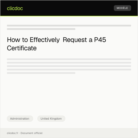 Document preview: Request for P45 Certificate from Employer — Administration, United Kingdom