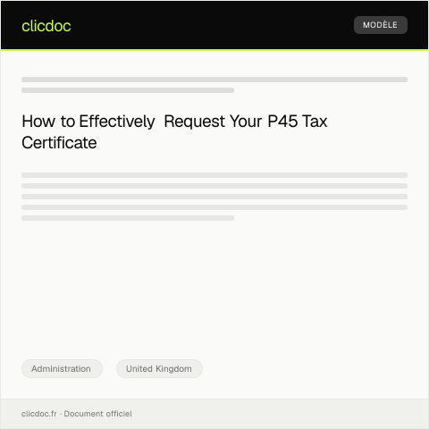 Document preview: Request for P45 Tax Certificate from Employer — Administration, United Kingdom