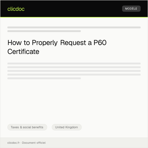 Document preview: Letter of Request for P60 Certificate — Taxes & social benefits, United Kingdom
