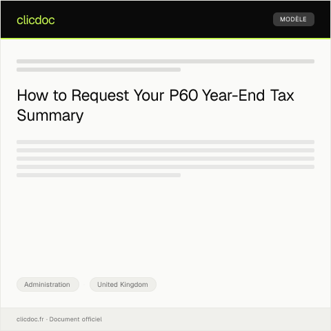 Document preview: Request for P60 Year-End Tax Summary — Administration, United Kingdom