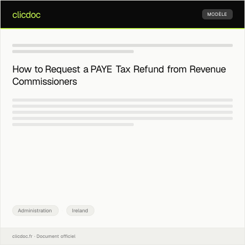 Document preview: Request for PAYE Tax Refund from Revenue Commissioners — Administration, Ireland