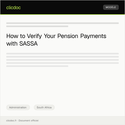 Document preview: Request for Pension Payment Verification from SASSA — Administration, South Africa