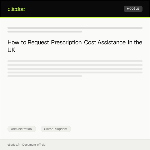 Document preview: Request for Prescription Cost Assistance — Administration, United Kingdom