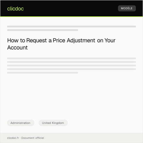 Document preview: Request for Price Adjustment on Customer Account — Administration, United Kingdom