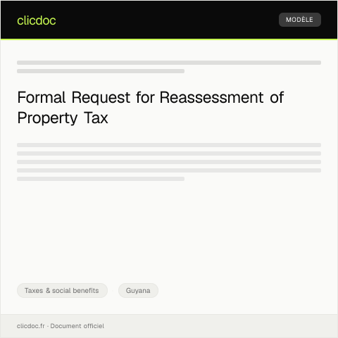 Document preview: Request for Reassessment of Property Tax from the Local Government Authority — Taxes & social benefits, Guyana