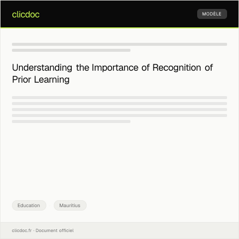 Document preview: Request for Recognition of Prior Learning — Education, Mauritius