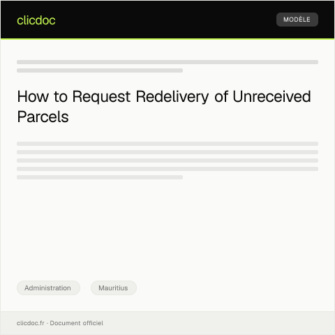 Document preview: Request for Redelivery of Parcels Not Received at Behalf of Recipients — Administration, Mauritius