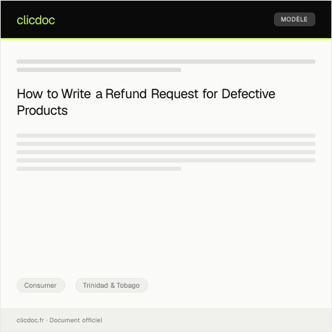 Document preview: Request for refund of defective product — Consumer, Trinidad & Tobago