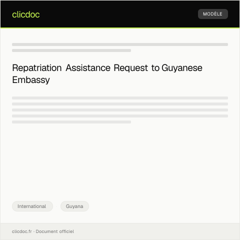 Document preview: Request for Repatriation Assistance from the Guyanese Embassy in the US — International, Guyana