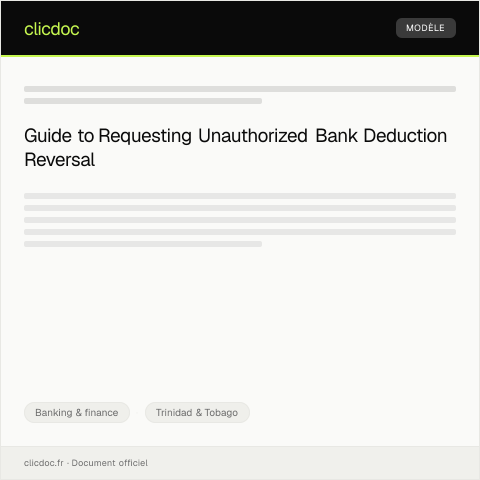 Document preview: Request for Reversal of Unauthorized Bank Deduction — Banking & finance, Trinidad & Tobago