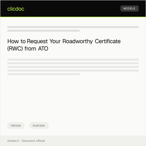 Document preview: Request for Roadworthy Certificate (RWC) — Vehicle, Australia