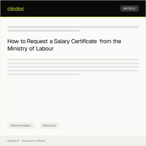 Document preview: Request for Salary Certificate from the Ministry of Labour — Administration, Mauritius