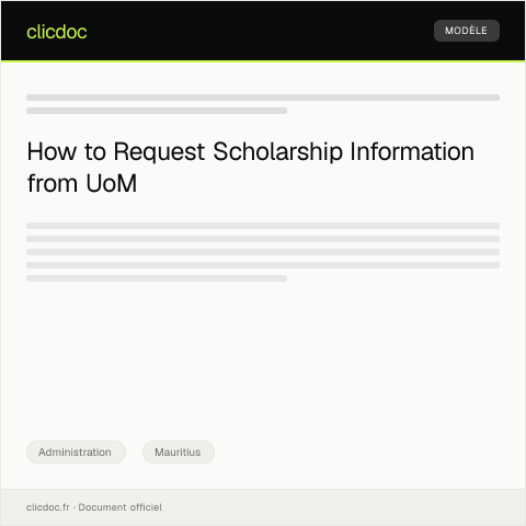 Document preview: Request for Scholarship Information from the University of Mauritius — Administration, Mauritius
