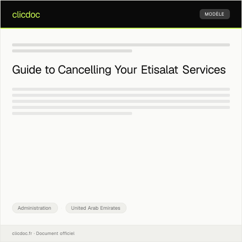 Document preview: Request for Service Cancellation and Final Settlement from Etisalat Customer Service — Administration, United Arab Emirates