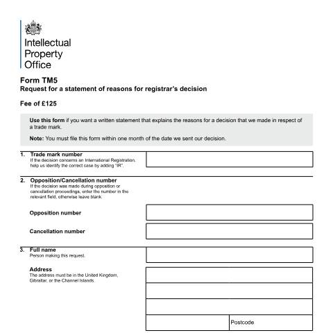 Document preview: Request for a statement of reasons for registrar’s decision — Intellectual Property Office, United Kingdom