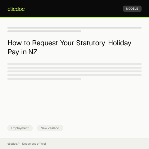 Document preview: Request for Statutory Holiday Pay from Employer — Employment, New Zealand