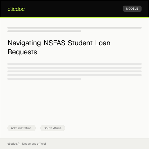 Document preview: Request for Student Loan Assistance from National Student Financial Aid Scheme (NSFAS) — Administration, South Africa